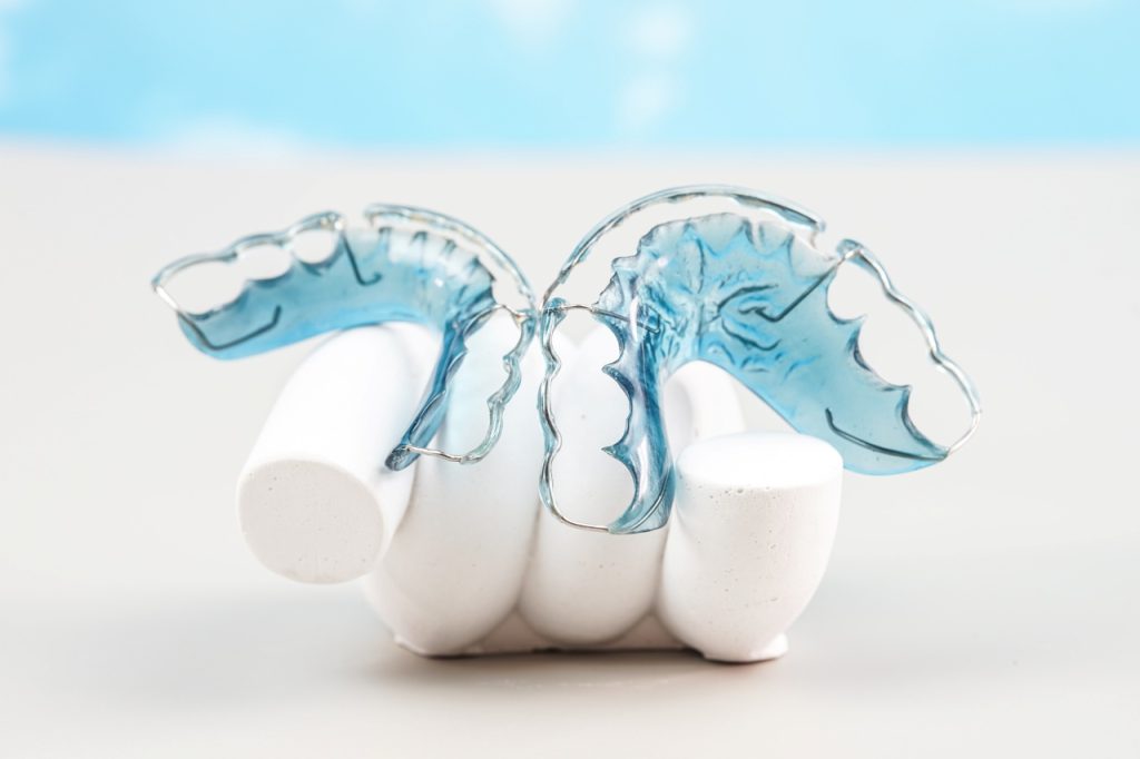 close up shot of blue retainers