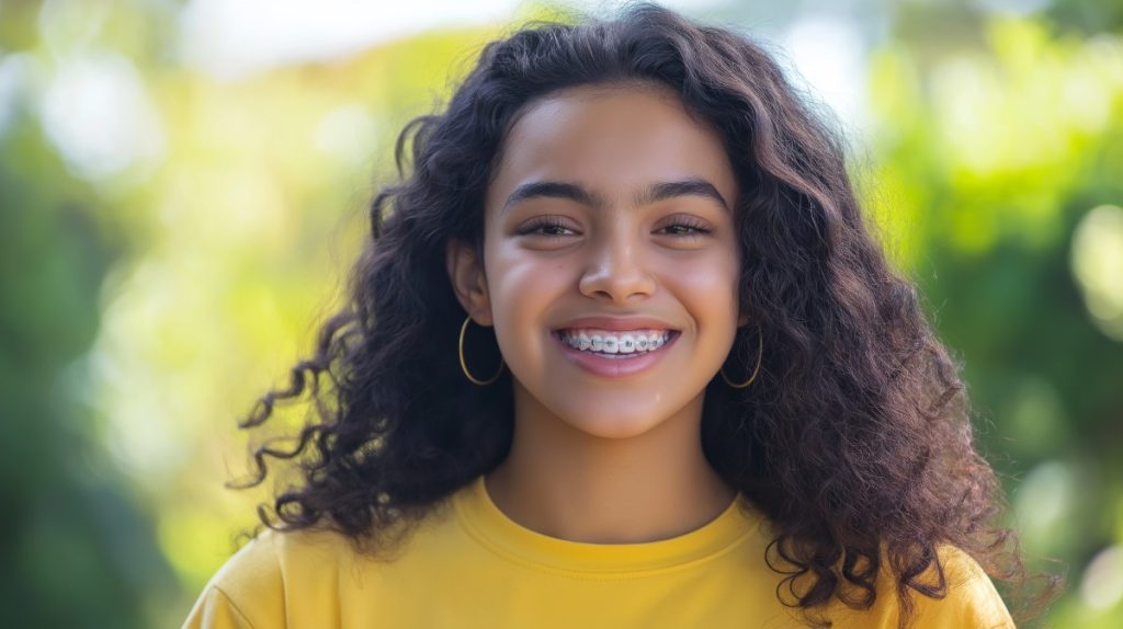 young girl smiling with braces