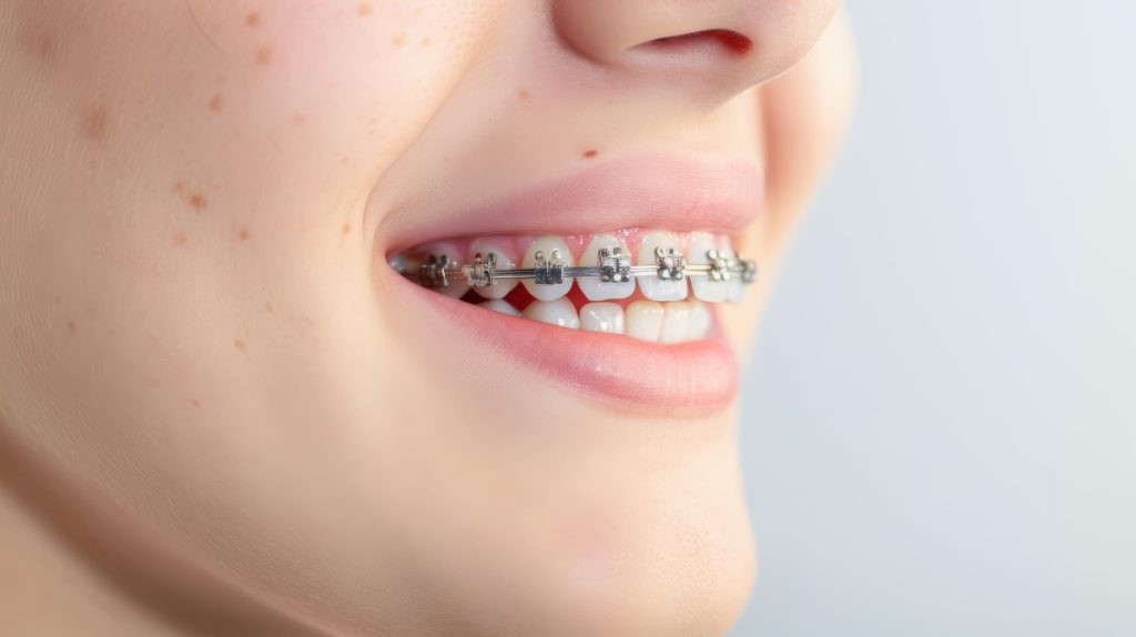 close up shot of braces on teeth