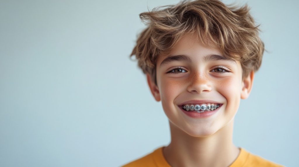 A boy with braces smiling